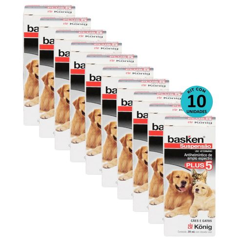 Kit 10 Vermífugo Basken Susp. Plus 5 Cães e Gatos 20ml- König Kit 10 Vermífugo Basken Susp. Plus 5 Cães e Gatos 20ml- König